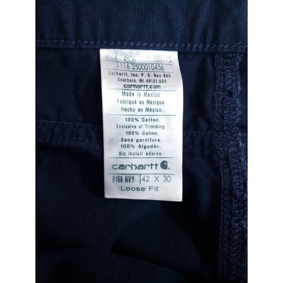 Carhartt Loose Fit Carpenter Pants Mens 42x30 Dark Blue Cotton Durable Workwear - Picture 8 of 10